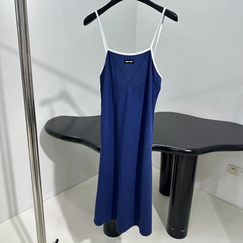Brand New Miu Miu Blue Stretch Jersey Cotton Slip Dress